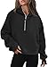 Kenhansion Women Quarter Up Cropped Hoodies Sweaters Half Zipper Crop Hooded Sweater Long Sleeve Pullover Top with Thumb Hole (Black,X-Large)