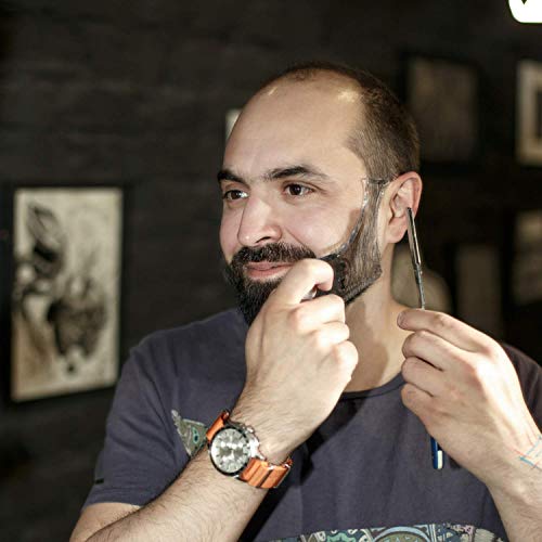 Beard Shaping Tool - Transparent Template For Shaving With Hair Clipper, Trimmer Or Razor - Get Your Perfect Facial Hair Design - Symmetric Cheeks, Mustache, Goatee, Sideburns And Neckline #TOP7