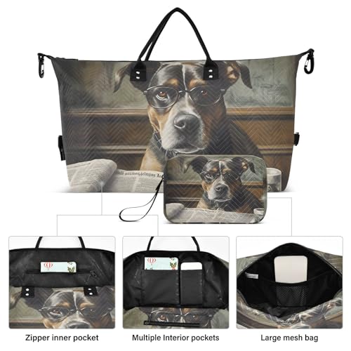Large Travel Duffel Bag, Dog Reading Sports Tote Gym Bag, Shoulder Weekender Overnight Bag for Women Men, Carry On Luggage with Toiletry Bags2
