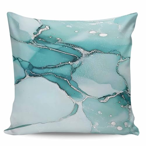 Roses Garden Decorative Throw Pillow Cover Blue Aqua Turquoise Teal Marble Textured Pillow Case Square Cushion Cover Super Soft Brushed Fabric Pillowcase for Home Couch Sofa Bed, 18