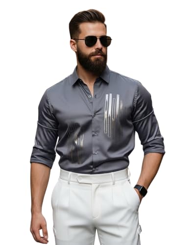 IndoPrimo Men’s Stylish Satin Shirt for Party and Casual Wear – E...