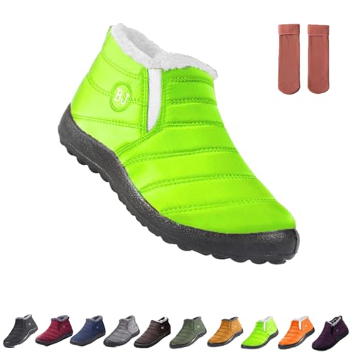Botas ortopédicas cálidas impermeables para mujer, botas de nieve antideslizantes con forro de piel para caminar al aire libre, zapatos sin cordones para mujeres y hombres, verde claro, 35 EU