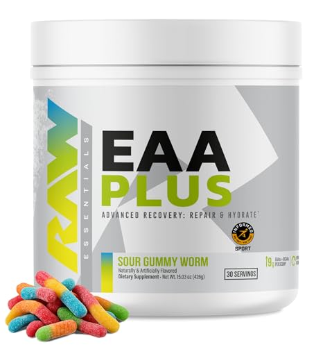 RAW EAA Plus Amino Acids Powder Sour Gummy (30 Servings) - Pre Workout Amino Energy Powder for Advanced Endurance Recovery & Lean Muscle Growth - BCAA Amino Acids Supplement for Men & Women