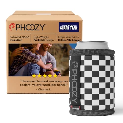 Image of PHOOZY Insulated Can Cooler for 12 oz Cans - Patented Drink Sleeve with NASA-Inspired Technology - Keeps Beer, Soda & Sparkling Water Cold Longer - Lightweight Outdoor Can Holder - Checkered