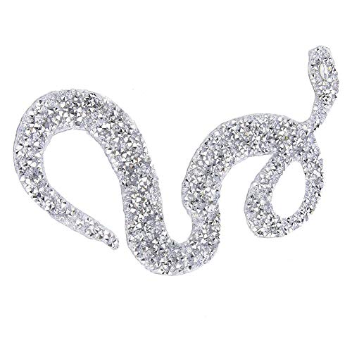 5PCS Rhinestones Applique Snake-Shaped Rhinestones Trim Ribbon Hot Fix DIY Clothing Accessories for Clothes Garments Bags Wedding Dress Belt(Silver)