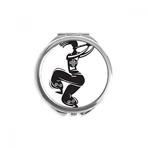 Miroir mexicain de poche rond avec silhouette de flûte traversière et danse