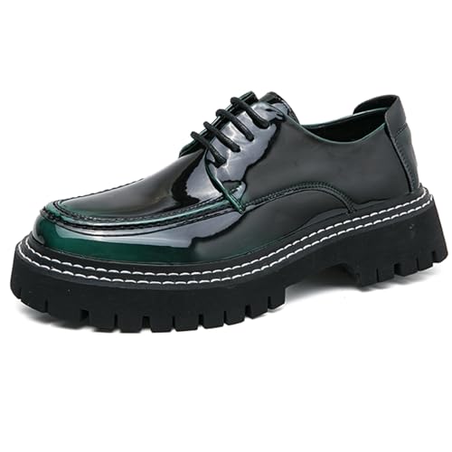 Image of Men's Patent Platform Leather Classic Oxford Shoes Round Toe Lug Sole Non-Slip Lace-Up Business Leather Shoes Fashionable Work Formal Oxfords