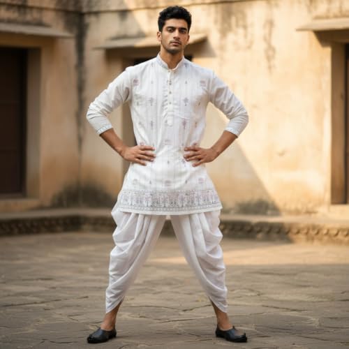 Image of Trustous Men's Printed Kurta Dhoti Set Traditional Ethnic Wear for Festivals & Weddings | Men's Stylish Printed Kurta with Dhoti Set | Traditional Indian Ethnic Wear for Men