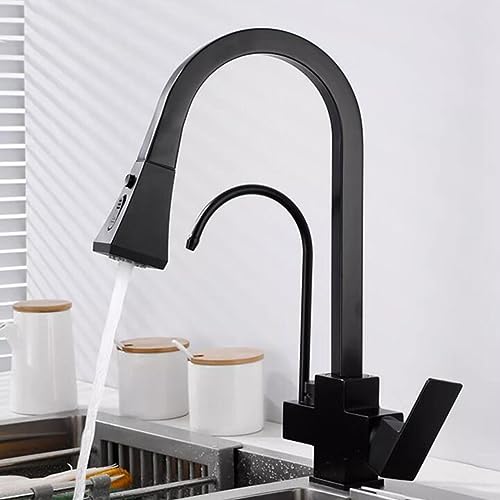 Grifo de cocina de 3 vías de latón negro con caño giratorio premium 4
