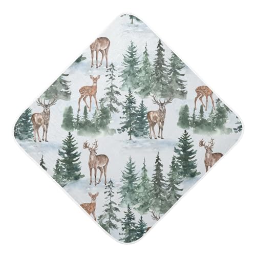 Image of Kigai Hooded Towel for Boys Girls Christmas Deer Cotton Baby Bath Towel Ultra Soft & Absorbent Unisex Hooded Baby Towel for Newborn, Toddler, 30x30 in