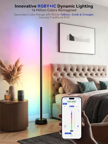 Image of GLOWRIUM Smart RGBY+IC Corner Floor Lamp Compatible with Alexa, APP and Remote | Color Changing Standing Lamp, Music Sync, 16 Million Colors, 63+ Scenes,2000-7500K, Floor Lamp for Living Room Bedroom Gaming