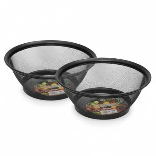 Image of Premium Stainless Steel Mesh Fruit & Vegetable Washing Basket - Multipurpose Strainer Bowl for Kitchen, Durable Rust-Free Colander in Variant Size (Black, 22&28CM)