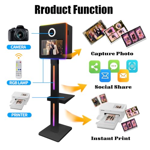 Image of DSLR Photo Booth with Camera & Printer,Mirror Photo Booth with 15.6 inch Touch Screen,Flight Case,Built-in Mini PC,App Control-Perfect for Weddings,Parties,Event Rentals (Black, Camera+Printer)