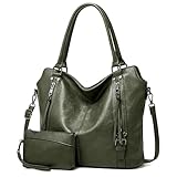  TANTOMI Handtasche Damen, Elegante Vintage Umhängetasche Groß, Weiche Schultertasche Set Damen Crossbody Shopper Tasche mit Abnehmbarem Schulterriemen, Dunkelgruen