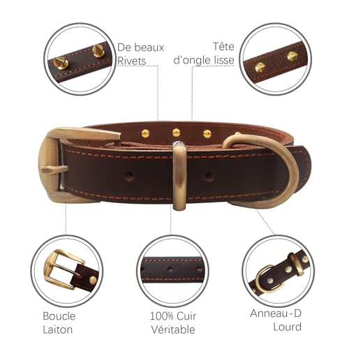 Qianruida Spiked Collars for Dogs and Cats, Soft Leather Dog Lead Punk, Adjustable, Studded Rivet, with Spikes - Image 2