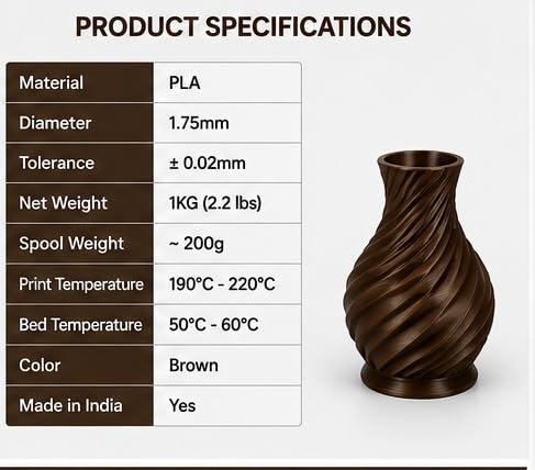 Image of PLA 3D Printer Filament 1.75mm, 1kg Spool (2.2 lbs) - UV /Heat /Weather Resistant, Strong Layer Bonding, Smooth Printing, Low Odor, Outdoor Functional Prototypes, FDM Compatible (Brown, 200 Gram)