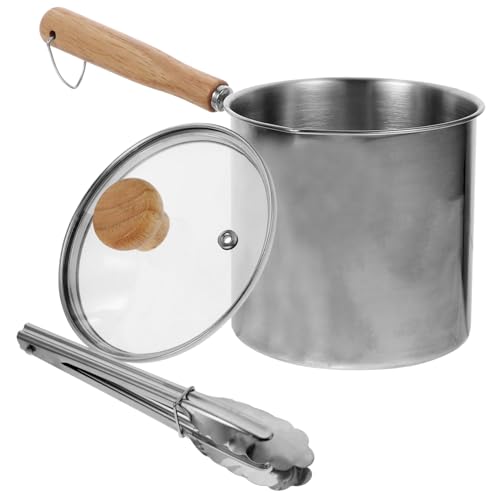 PRETYZOOM 1Set Stainless Steel Deep Fryer Pot with Lid and Food Tongs Kitchen Cookware for Home Cooking for Frying and Cooking Various Dishes