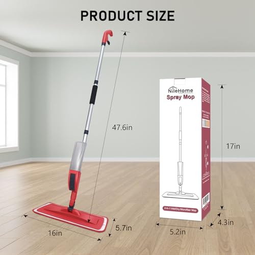 Image of NileHome Mops for Floor Cleaning, Dust Mop with 3 pcs Washable Pads and 400ml Refillable Bottle Floor Mop for Household or Commercial Use Wet Mop for Hardwood Laminate Tile Ceramic