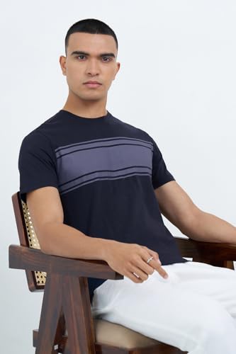 Image of 7 Alt by Pantaloons Men's 100% Cotton T-Shirt | Slim Fit | Round Neck | Half Sleeve