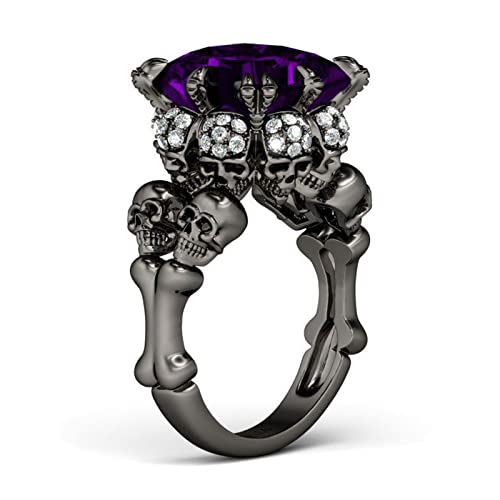 Jeulia 6.55 Carat Personalized Princess Cut Diamond Rings For Women Sterling Silver Double Row Halo Engagement Rings Black Plated Bridal Band Rings Anniversary Promise With Jewelry Gift Box (Purple, 8.5) #TOP3