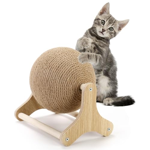 Sisal Cat Scratching Ball, Cat Scratcher Ball Toy with Stable Stand, Interactive Exercise Toy for Small Pet Interactive Exercise and Play