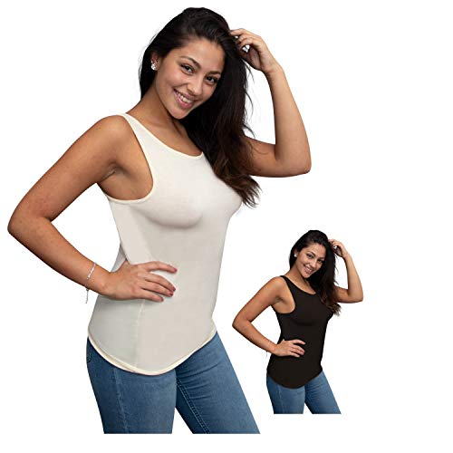 sanaviva® Achselhemd Bambus, 2er-Pack Damen Unterhemd Tanktops Frauen schwarz Weiss Atmungsaktive Unterwäsche (S, Champagner)