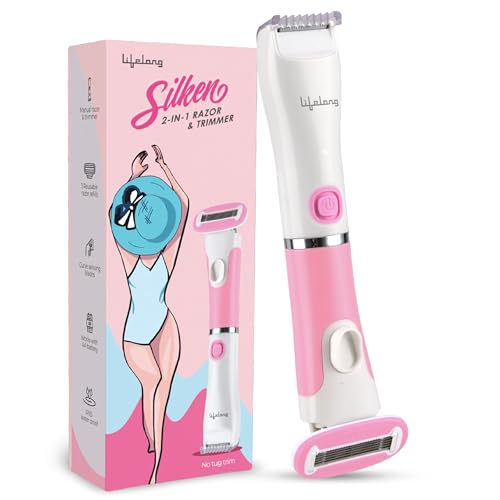 Lifelong Silken 2-in-1 Women’s Bikini & Body Trimmer & Razor – Waterproof IPX5 Electric Trimmer & Manual Razor for Face, Legs & Underarms with Curve-Sensing Blades, 3 Razor Refills, AA Battery Powered