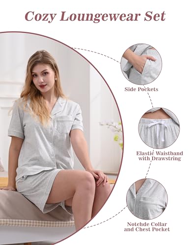Image of NAP BOUND 100% Cotton Pajamas for Women Sets 2 Pieces Pjs Button short sleeves with Pockets Soft Sleepwear Loungewear XS-XXL