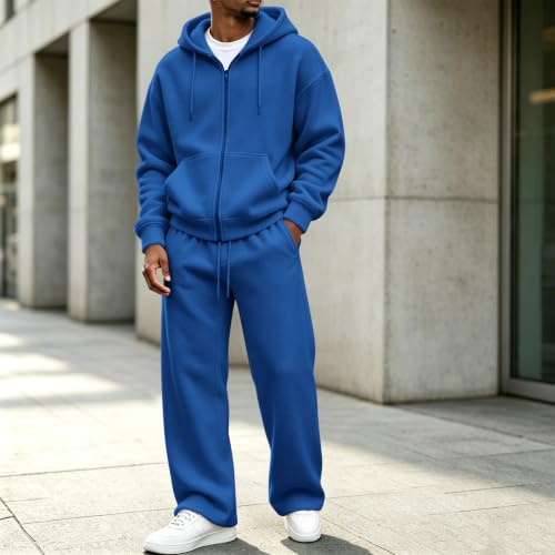 Sweat Suits Men 2 Piece Set Winter Full Zip Hoodies Wide Leg Sweatpants - image 2