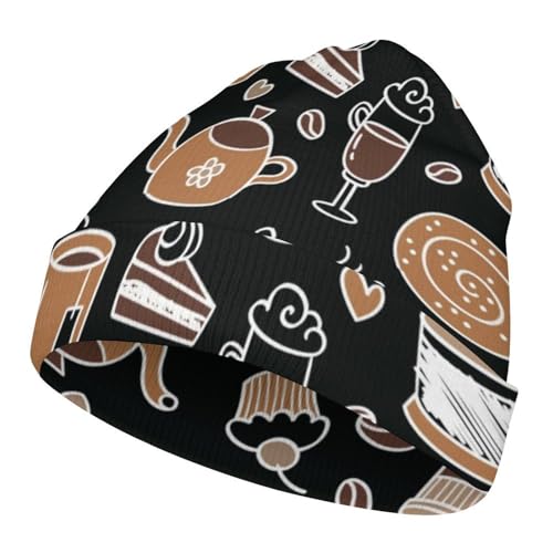 Cartoon Coffee Pattern Kids Beanie Hat for for Girls Boys Children Cap Winter Knitted Chemo Cancer Headwear Accessories Gifts Decoration
