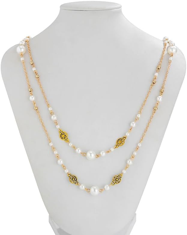 Statement Long Pearl Necklaces for Women Layered Gold and Fake Pearls Chain Necklace Dainty Fashion Layering Vintage Boho Beaded Choker Jewelry Trendy - Image 7