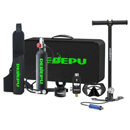 DEDEPU Mini Scuba Tank, 1L Dive Portable Lung Air Tank with Snorkel Mask, Underwater Breathing Diving Gear, Backup Air Cylinder Emergency Rescue Pony Bottle