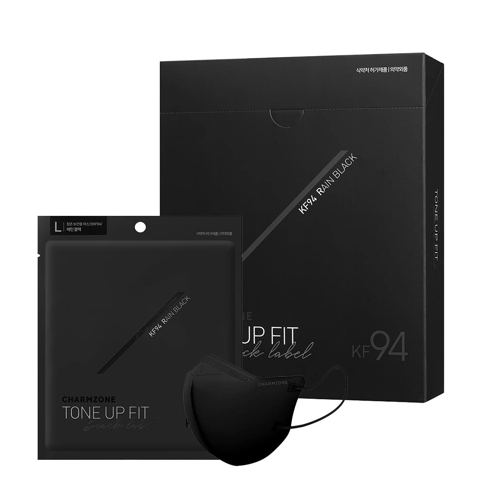 CHARMZONE Tone Up Fit Black Label KF94 Premium Protective Mask 4PLY 25EA, White/Black/Gray, S/M/L, M