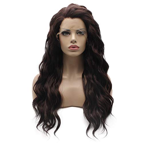 Lace Front Synthetic Wig Long Wavy 24inck Auburn Wigs Half Hand Tied Heat Friendly Wigs