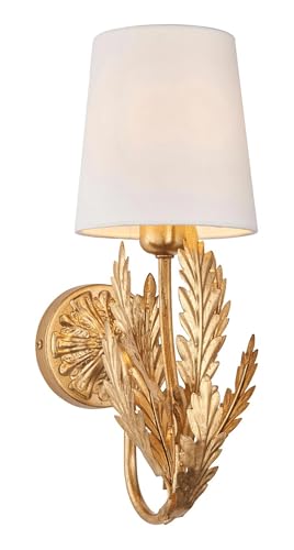 Image of National Lighting Goddess Wall Light - Gold Lamp E14 LED 6W Max, Dimmable Lamp IP20 Indoor Lighting - Ivory Cotton Fabric Shade with Decorative Gold Leaf Steel Fixture - Bulb Not Included