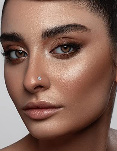 Akeoqi 12Pcs Nose Rings Stud L Shape Nose Rings Cubic Zirconia Butterfly Flower Eye Moon Crown Heart Lightning Shape Nose Studs Piercing Jewelry for Women Men 20G Silver Gold Tone3