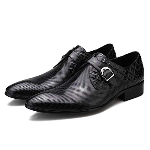 Chaussures de ville pour homme Printemps Boucle d'affaires Chaussures en cuir Haut de gamme fait main peau de vache Travail Walking Urban Party Banquet,Black-43/UK 8.5 Cover