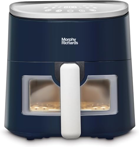 Morphy Richards 4L Digital Air fryer with Viewing Window, Family Size, Energy Saving, Touch Screen, 8 Presets, Non Stick Basket, 1300W, Midnight Blue, 480010