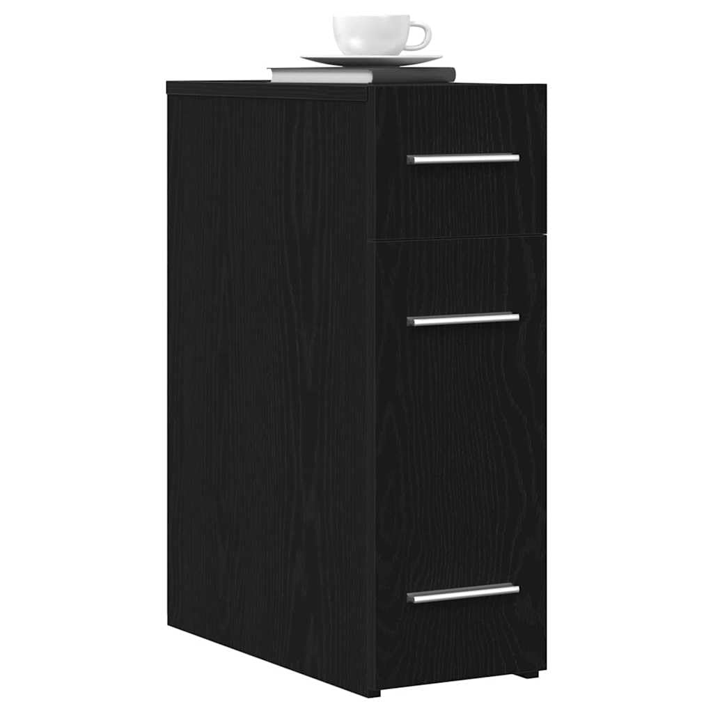 Armadietto da farmacista nero effetto rovere, credenza sottile con 3 cassetti, 20 x 45,5 x 60 cm, cassettiera moderna in legno per soggiorno, sala da pranzo e corridoio