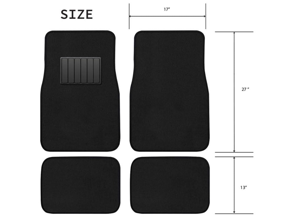 CarsCover Premium Vehicle Mats 4-Piece with Vinyl Heel Pad, Black Carpet Driver Passenger and Rear Floor Mats