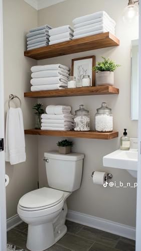 Image of Solid Wood Floating Wall Shelves Set of | Rustic Wooden Display Shelves for Living Room, Bedroom, Kitchen & Bathroom | Heavy Duty Wall Mounted Shelves (20 inches, 3 Shelves)