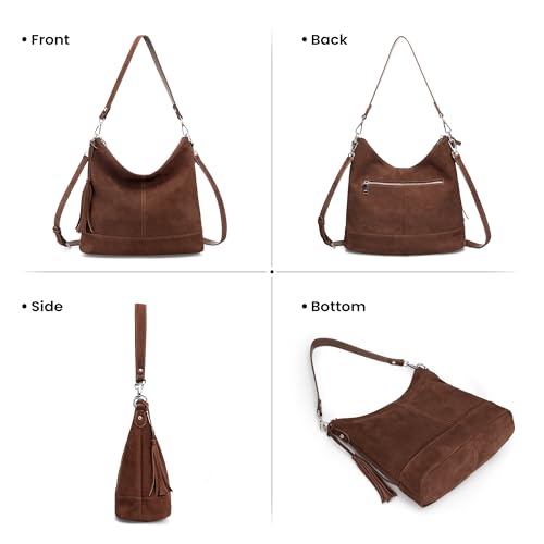 Image of Genuine Leather Hobo Crossbody Bag for Women, Soft Real Leather Bucket, Shoulder Handbag Purse with 2 Removable Strap