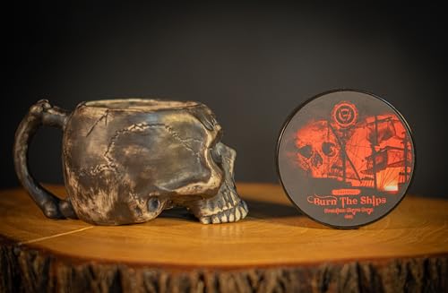 Image of Burn The Ships Shaving Kit | Ceramic Skull Shave Bowl & Cream | Wet Razor Lather Mug | Hot Scuttle for Traditional Grooming | Shaving Soap Gift Set | Barber Accessories for Men