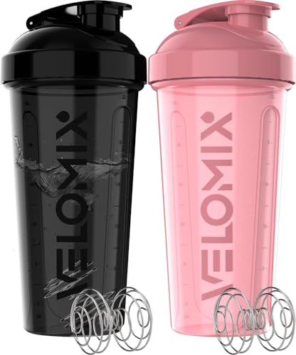 Image of VELOMIX -2 Pack- 28 oz Protein Shaker Bottles for Protein Mixes - 2x Wire Whisk | Leak Proof Shaker Cups for Protein Shakes and Pre Workout | Protein Shaker Bottle Pack (A7) Mixed Flowers