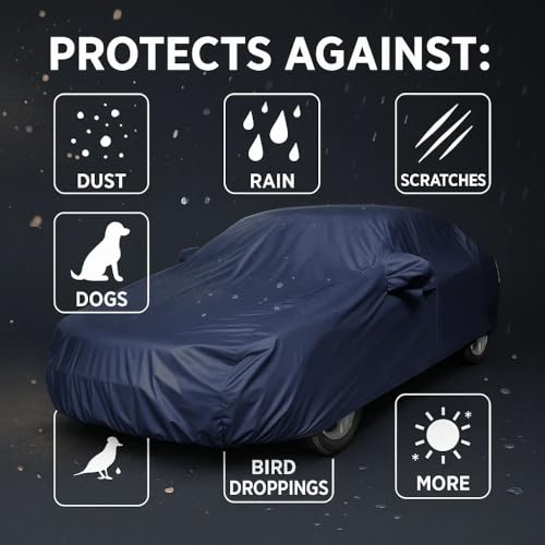 Image of Car Body Cover Compatible with Maruti Suzuki S-Cross | Water, Dust & UV Protection | Mirror Pockets | Elastic Grip | Triple Stitch S-Cross Car Cover (Blue)