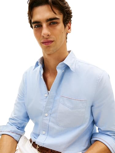 Image of Tommy Hilfiger Men's Long Sleeve Oxford Shirts in Regular Fit, Men's Button Down Shirts, Also Available in Big and Tall
