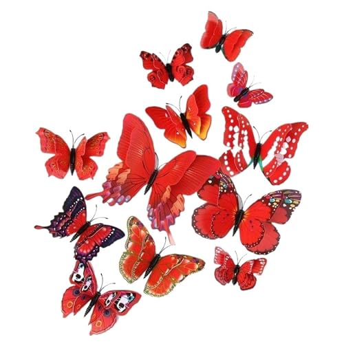 stickers papillon Lot de 12 autocollants muraux papillon 3D double couche creux for décoration mariage, salon, fenêtre, maison, réfrigérateur(Color 9)