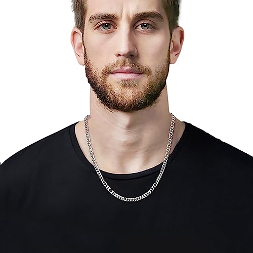 Fiusem 5mm Silver Tone/Gold Cuban Link Chain for Men, Mens Chain Necklaces, Stainless Steel Chain Necklaces for Men Women, 3.5/4/5mm2