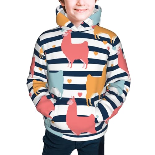 Colorful Llama Kid Hoodies Boys Sweatshirts Girls Pullover with Pocket3