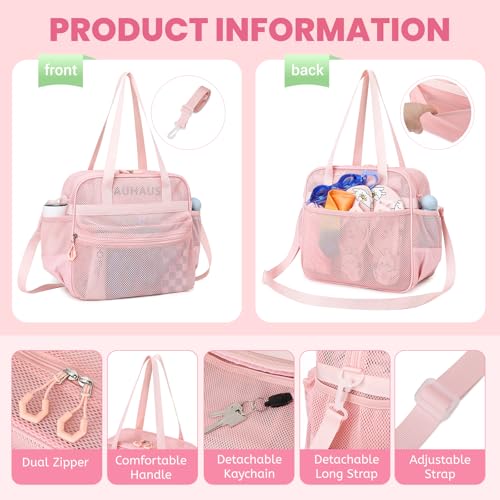 Image of MOONBABY Mesh Beach Tote Bag for Stadium Events 12x6x12 Net Purse Bag for Women with Detachable Long Strap for Work, Sports